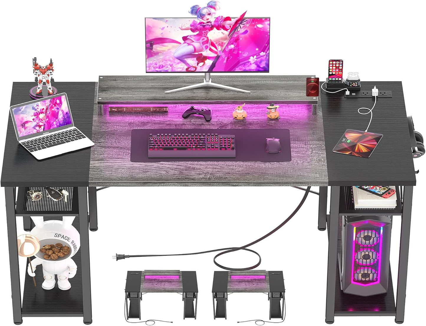 48'' LED Gaming Desk with Power Outlet - Boost Your Home Office!