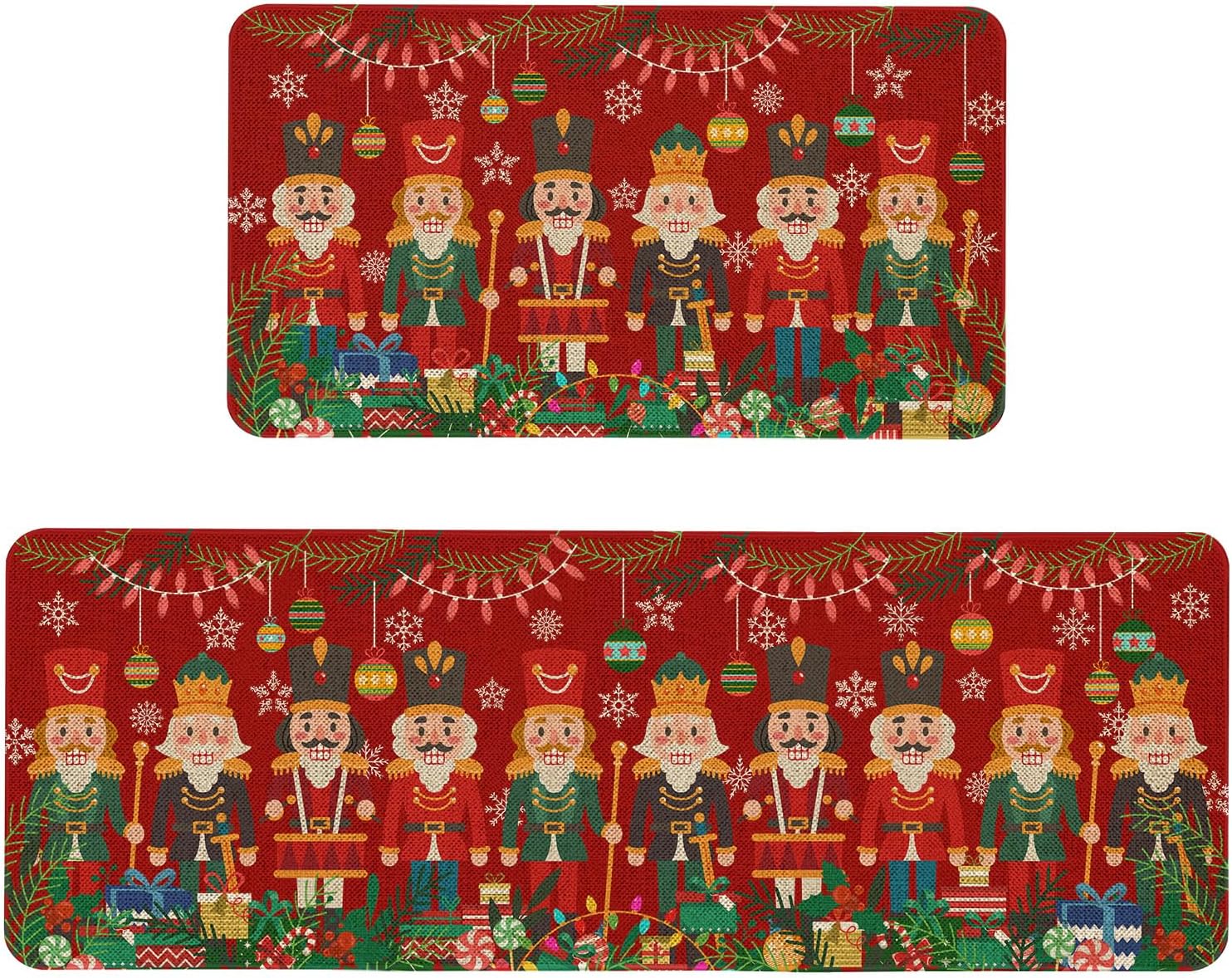 Merry Christmas Kitchen Rugs Set of 2 Non-Slip Mats for Home