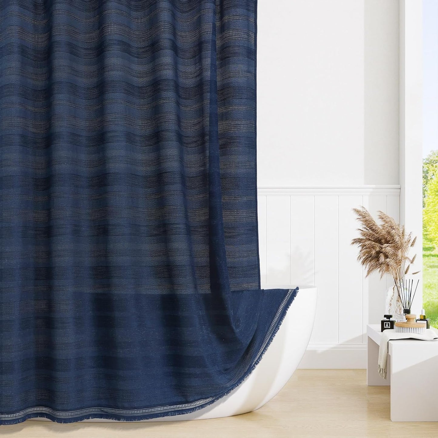 Long Boho Farmhouse Shower Curtain Set with Tassel for Chic Bath