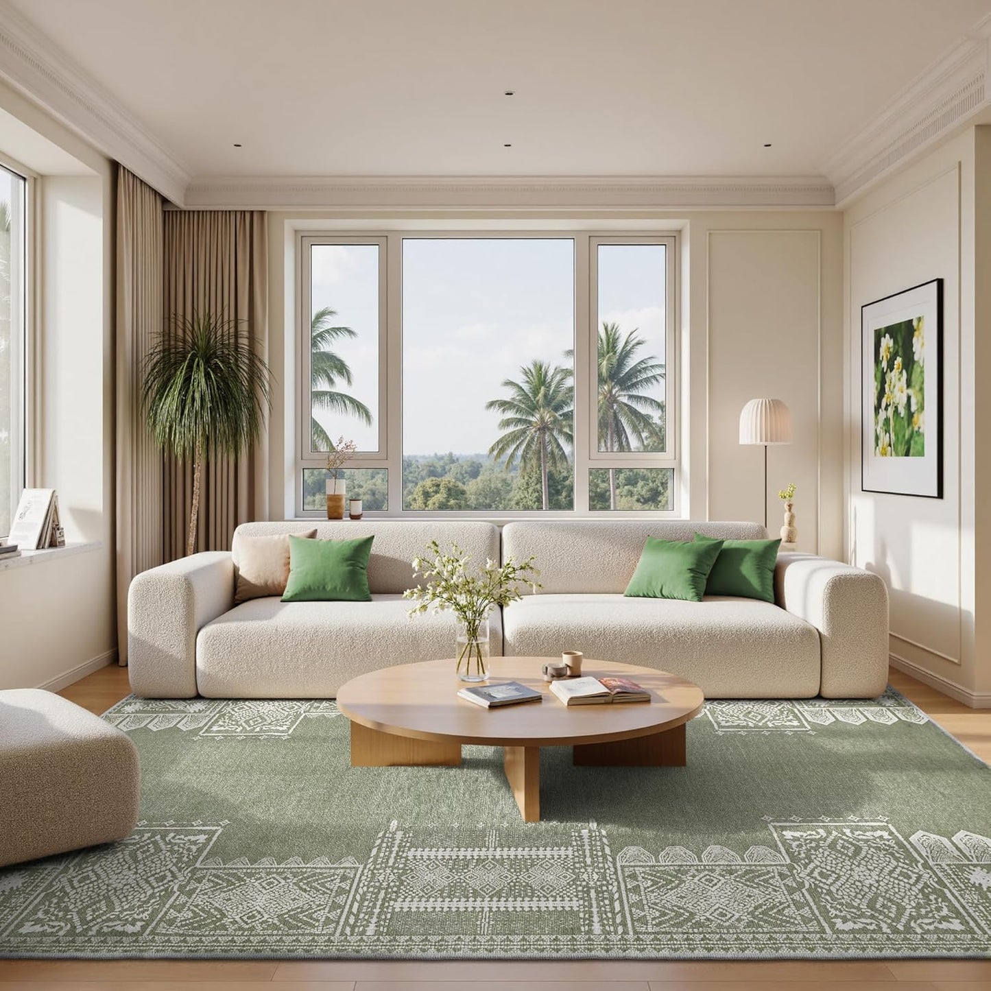 NICETOWN Green Area Rug - Thin Washable 6x9 Vintage Carpet