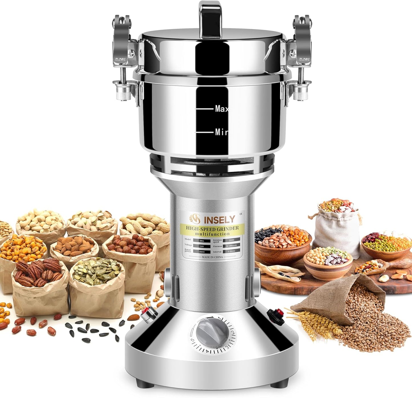 High Speed Grain Mill Grinder for Kitchen Use and More