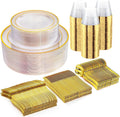 Clear Gold Dinnerware 300pc Set - Elegant Disposable Plates