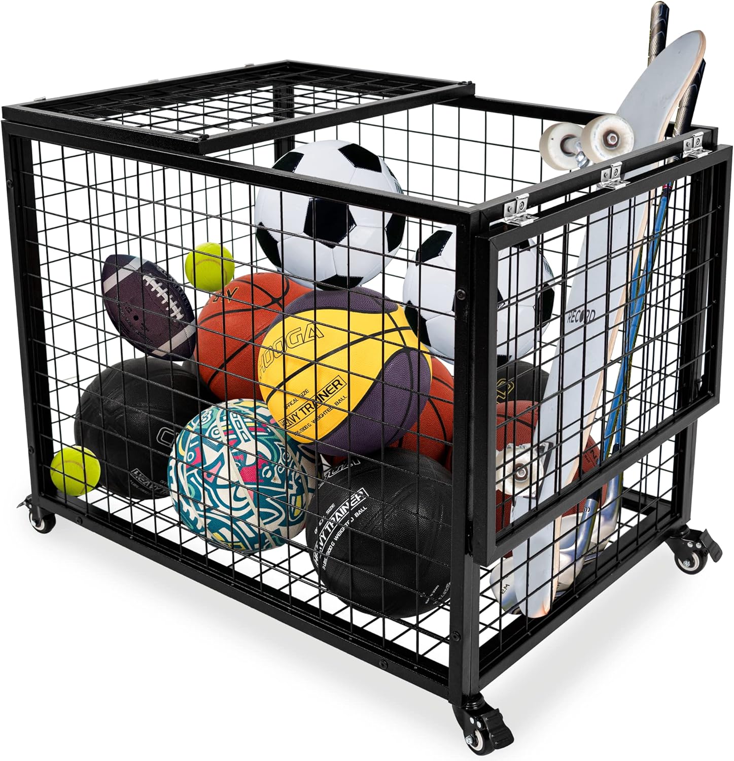 Basketball Organizer with Lockable Lid for Sports Equipment