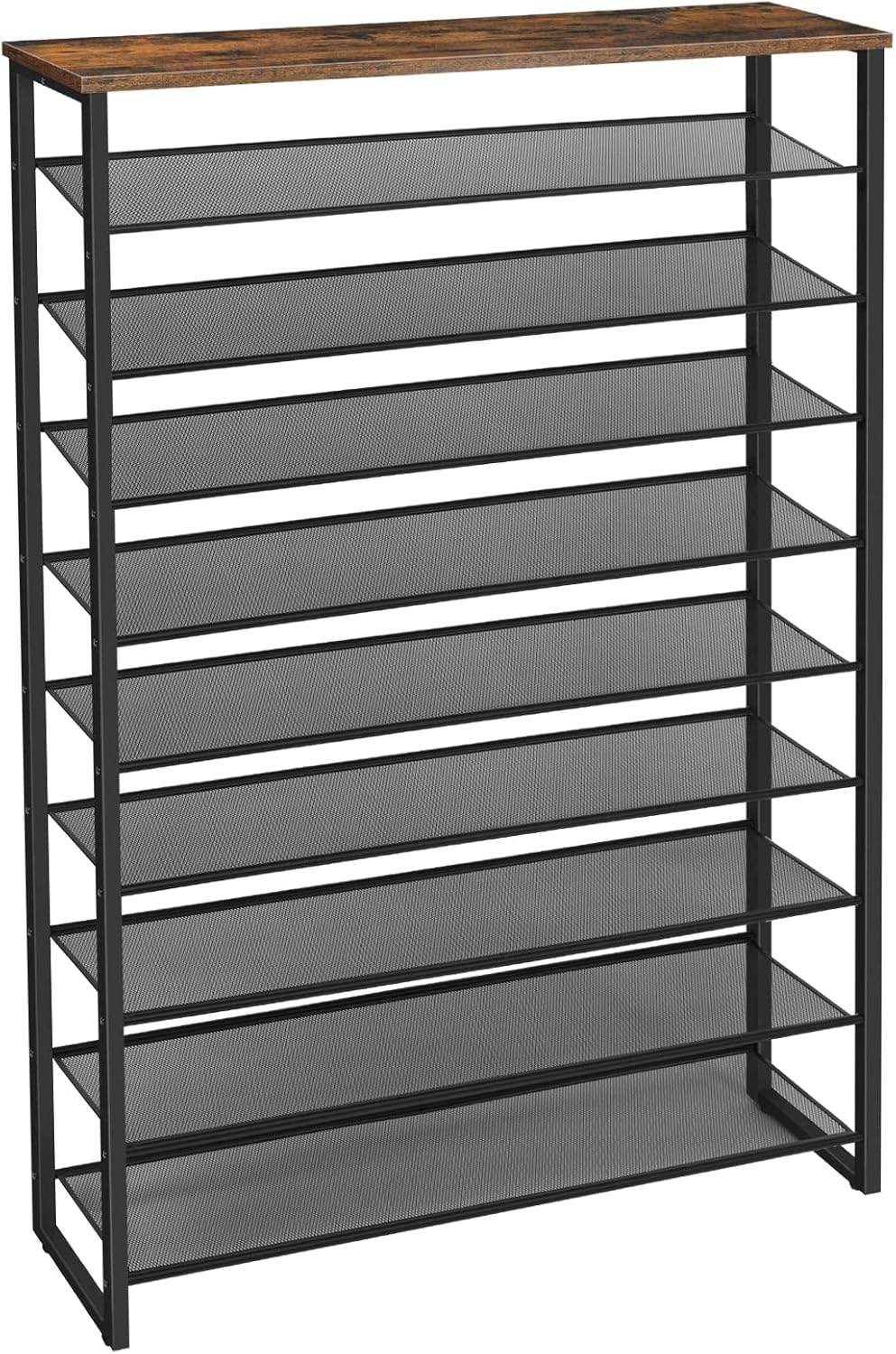 10-Tier Shoe Rack for 45-50 Pairs, Rustic Brown Storage Solution