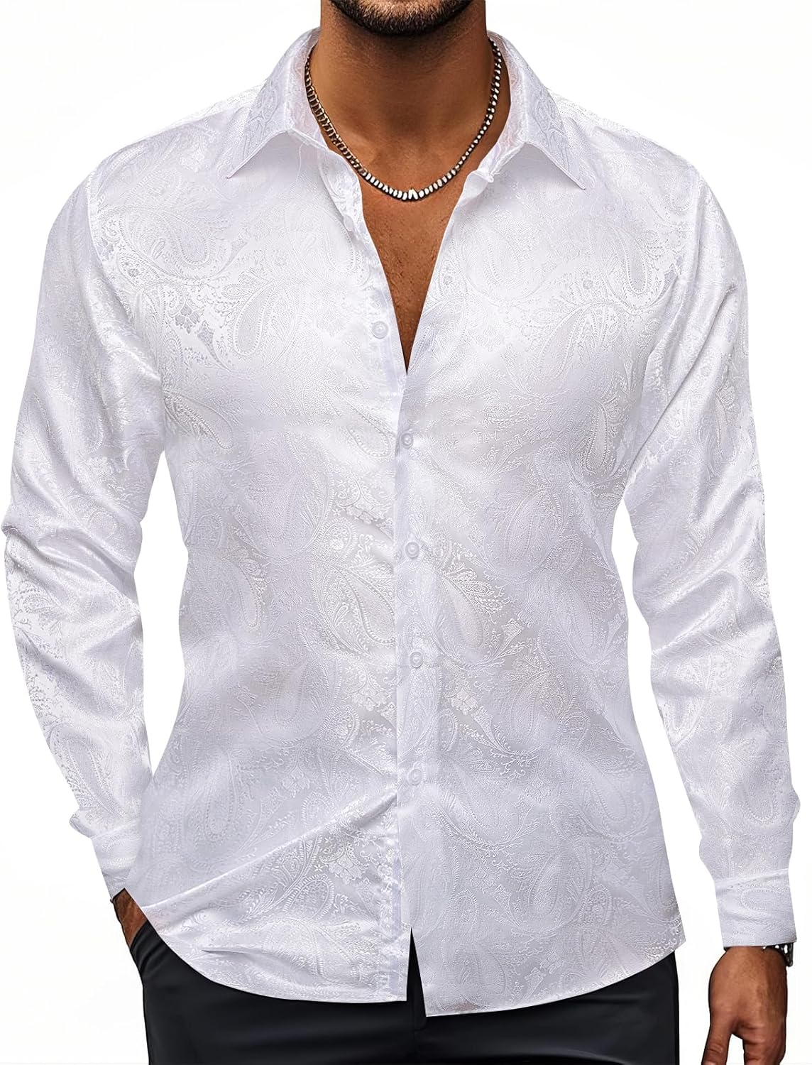 Hi-Tie Silk Mens Paisley Dress Shirts for Formal and Casual Wear