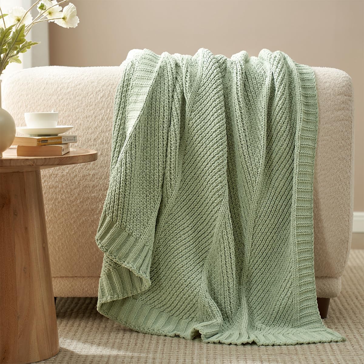 Chevron Chenille Knit Throw Blanket for Couch, Cozy Texture