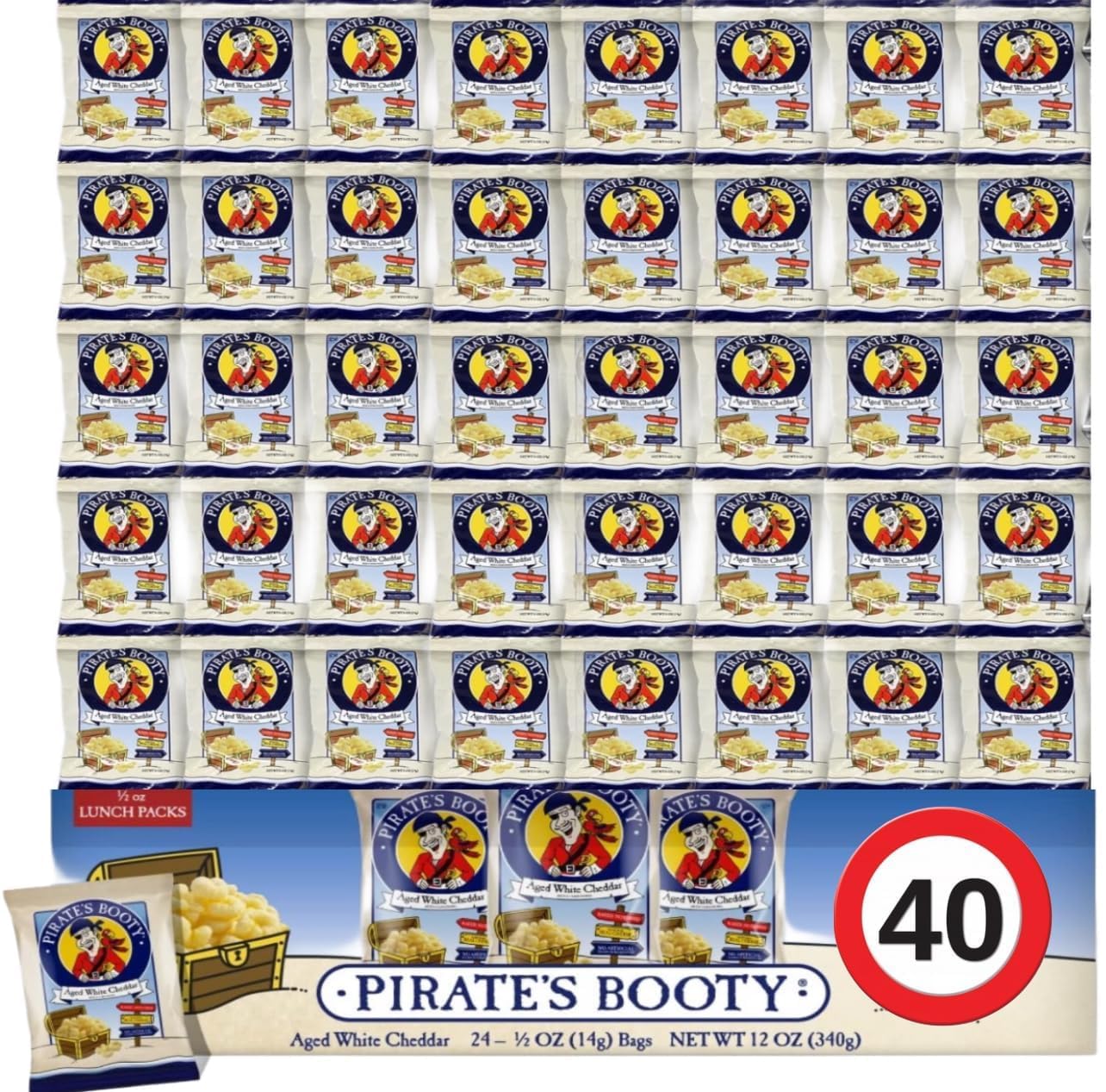 Pirate Booty Bulk Aged White Cheddar Rice and Corn Puffs 40 Count