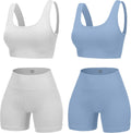 Seamless Ribbed High Waist 4-Piece Workout Set for Women - Flattering