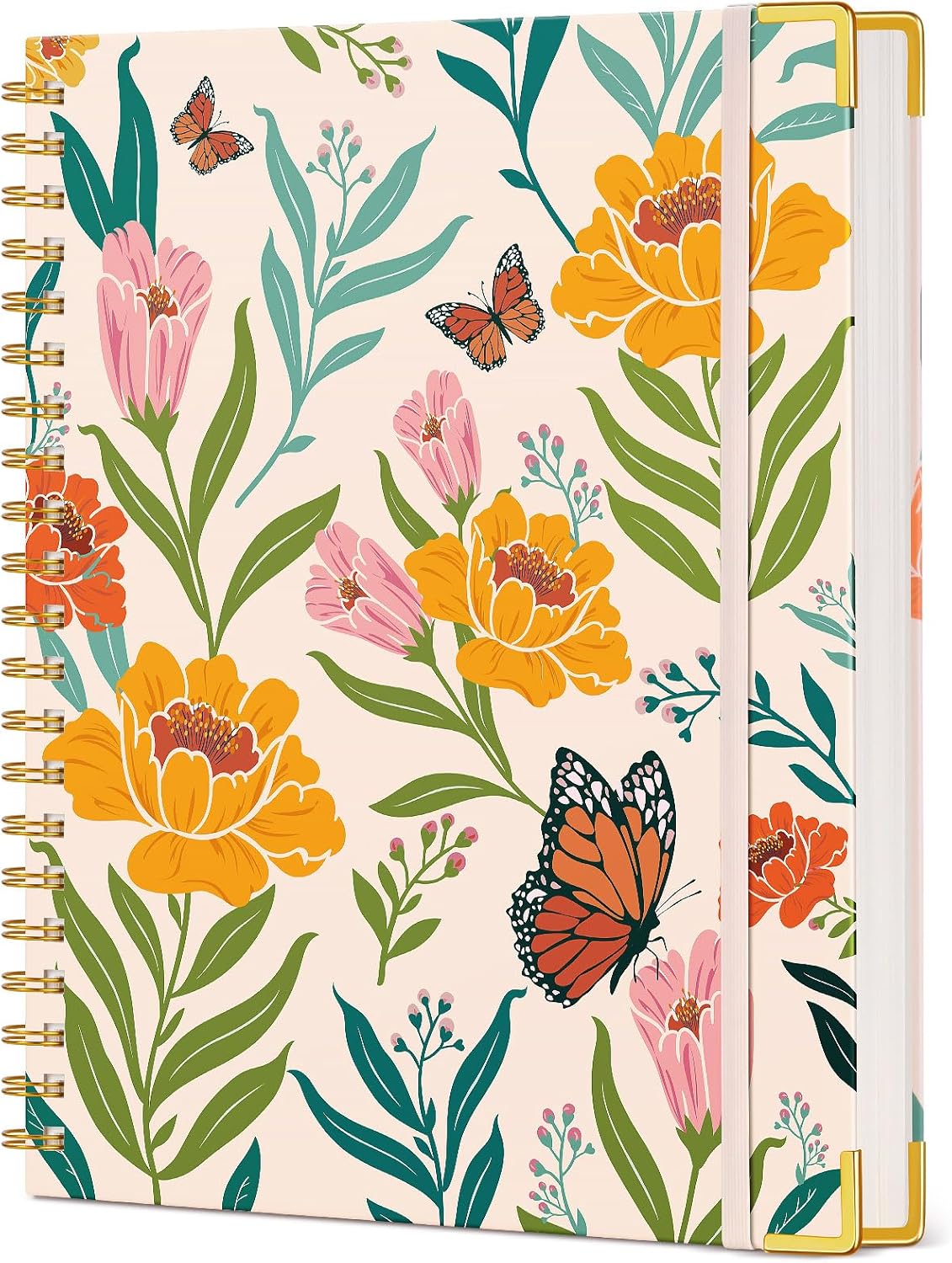 200 Pages Orange Floral Spiral Journal | Thick Paper | A4 Size