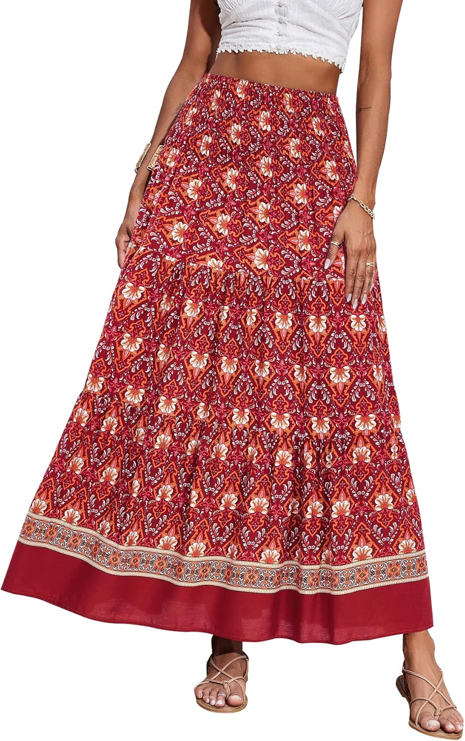 CFLONGE Summer Maxi Skirts for Women - Trendy Floral A Line