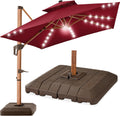 10ft Square Cantilever Patio Umbrella with Base Included - Solar LED