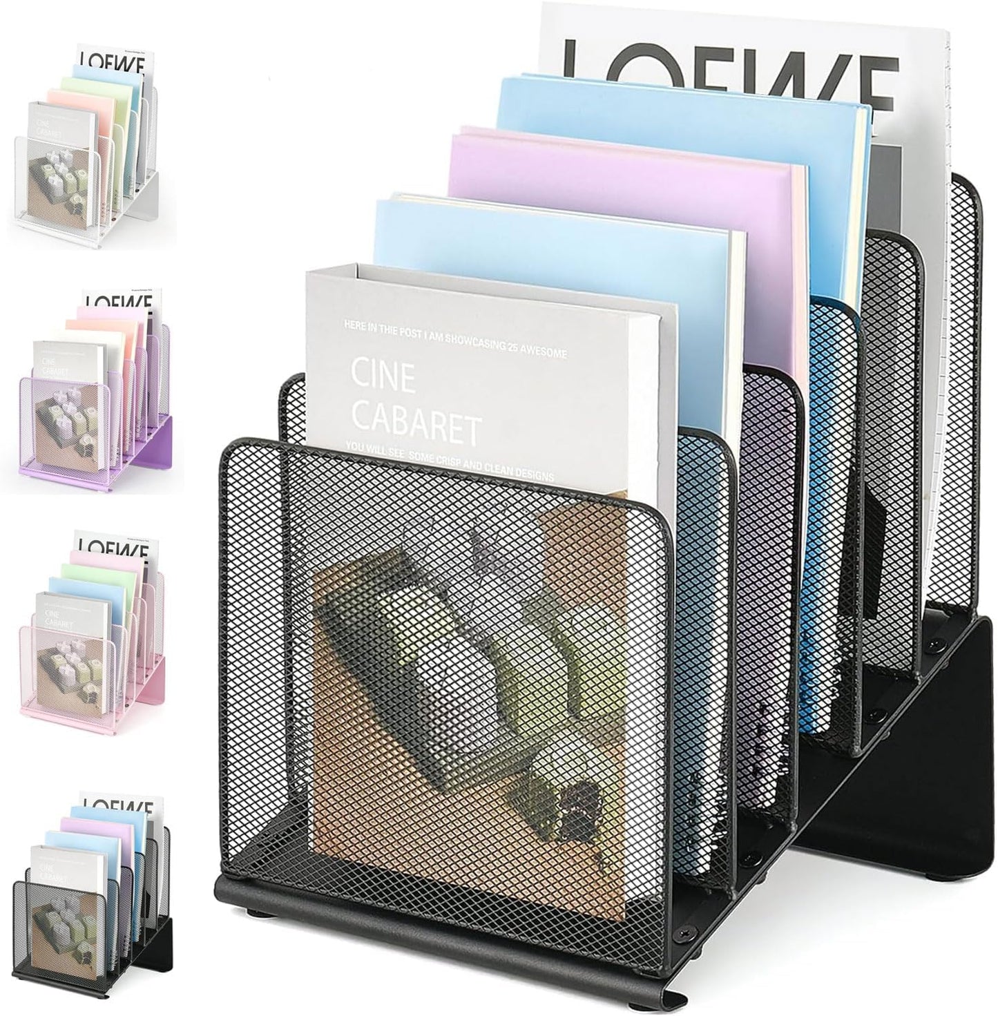 LEKETREE Desk File Organizer - 5-Section Vertical Rack for Home Office Storage