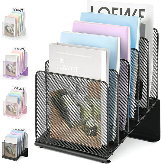 LEKETREE Desk File Organizer - 5-Section Vertical Rack for Home Office Storage