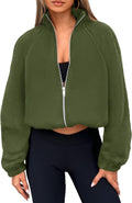 PRETTYGARDEN Womens Winter Fleece Sherpa Cropped Zip Jacket - Warm Fit
