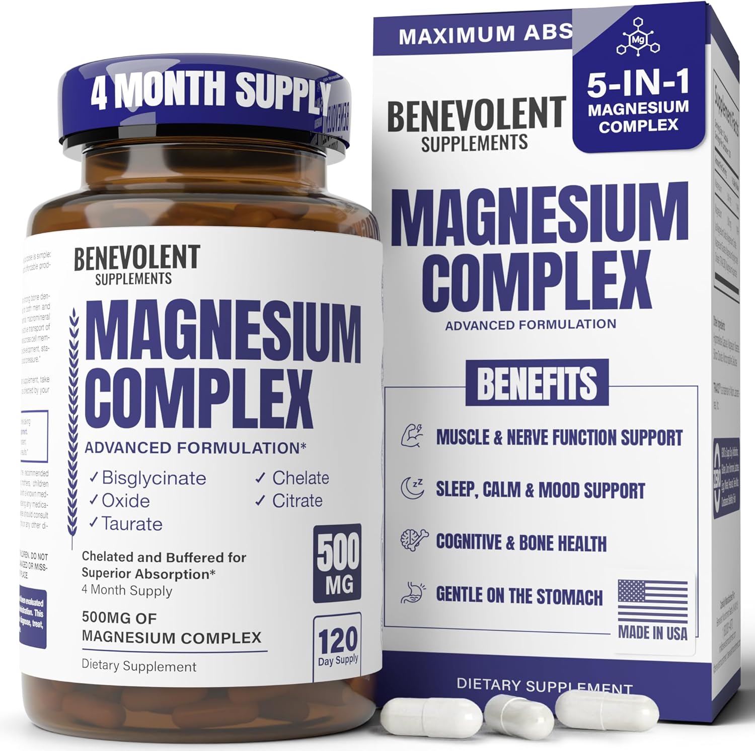 Magnesium Complex Supplement for Calm, Sleep & Leg Cramps
