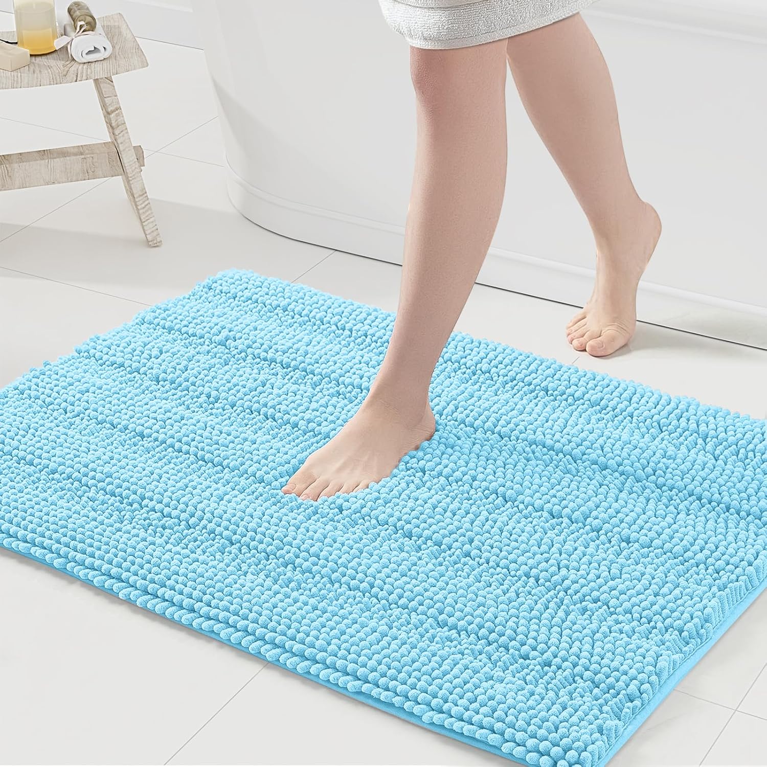Chenille Striped Bathroom Rugs by Grandaily - Soft and Absorbent