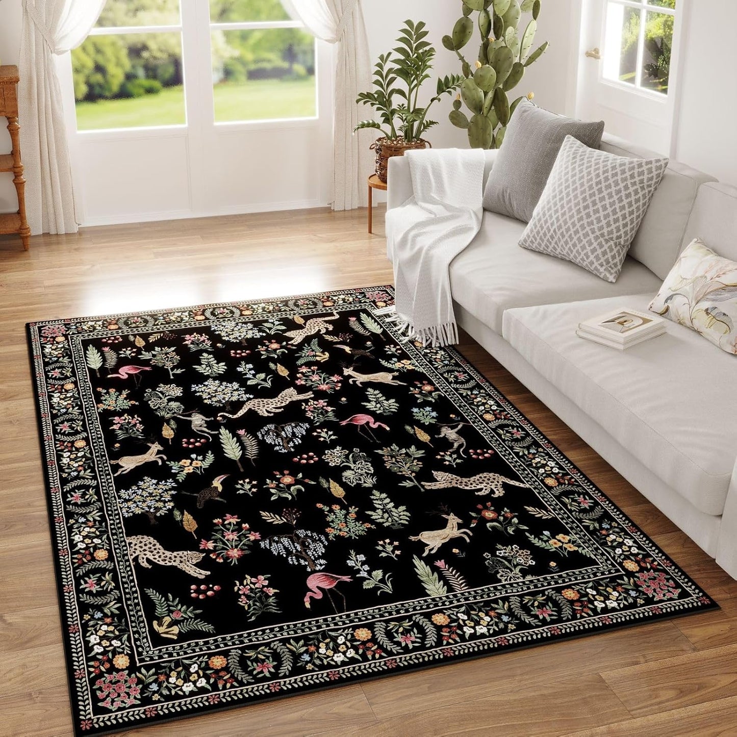 Rugcomf 4x6 Washable Boho Area Rug for Kids Room and Office