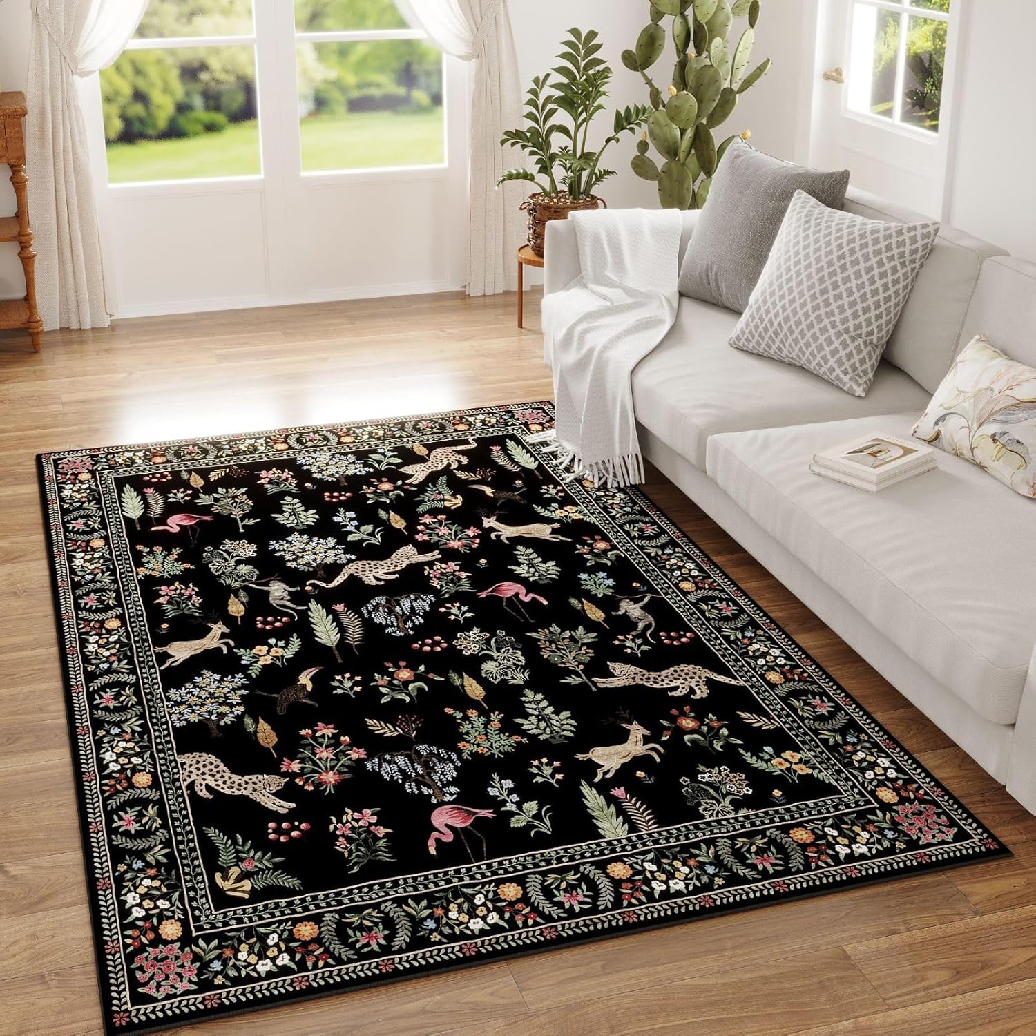 Rugcomf 4x6 Washable Boho Area Rug for Kids Room and Office