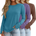 Huukeay 3 Pack Women's Long Sleeve Thumb Hole Tops - Cotton Blend