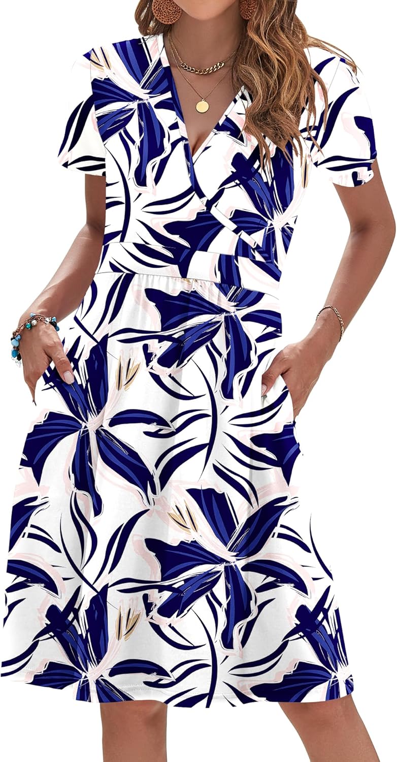 Womens Summer Dresses 2025 Short Sleeve V Neck Floral Sundress