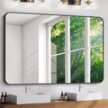 Large Bathroom Mirror 60x40 in Black Metal Frame - Wide Wall Mirror
