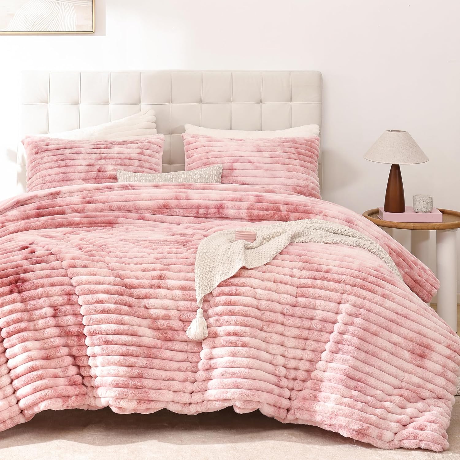 Smoofy Fluffy Full Size Comforter Set - Tie-dye Pink Luxury