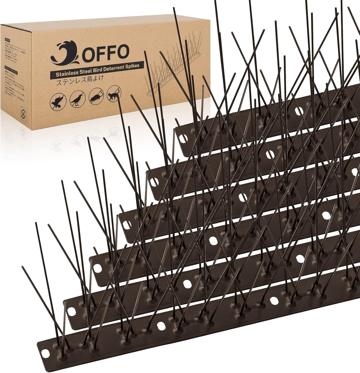 OFFO Brown Bird Spikes for Pigeons - Durable 24 Feet Coverage