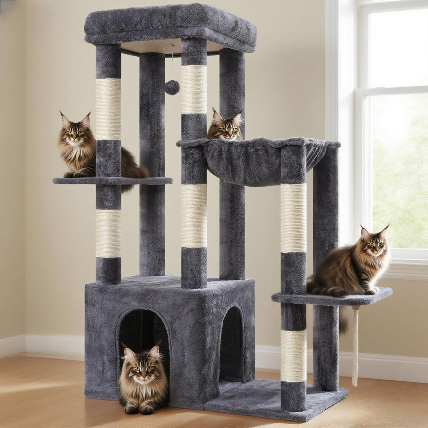 Heybly Heavy Duty Cat Tree for Large Adult Cats with Hammock