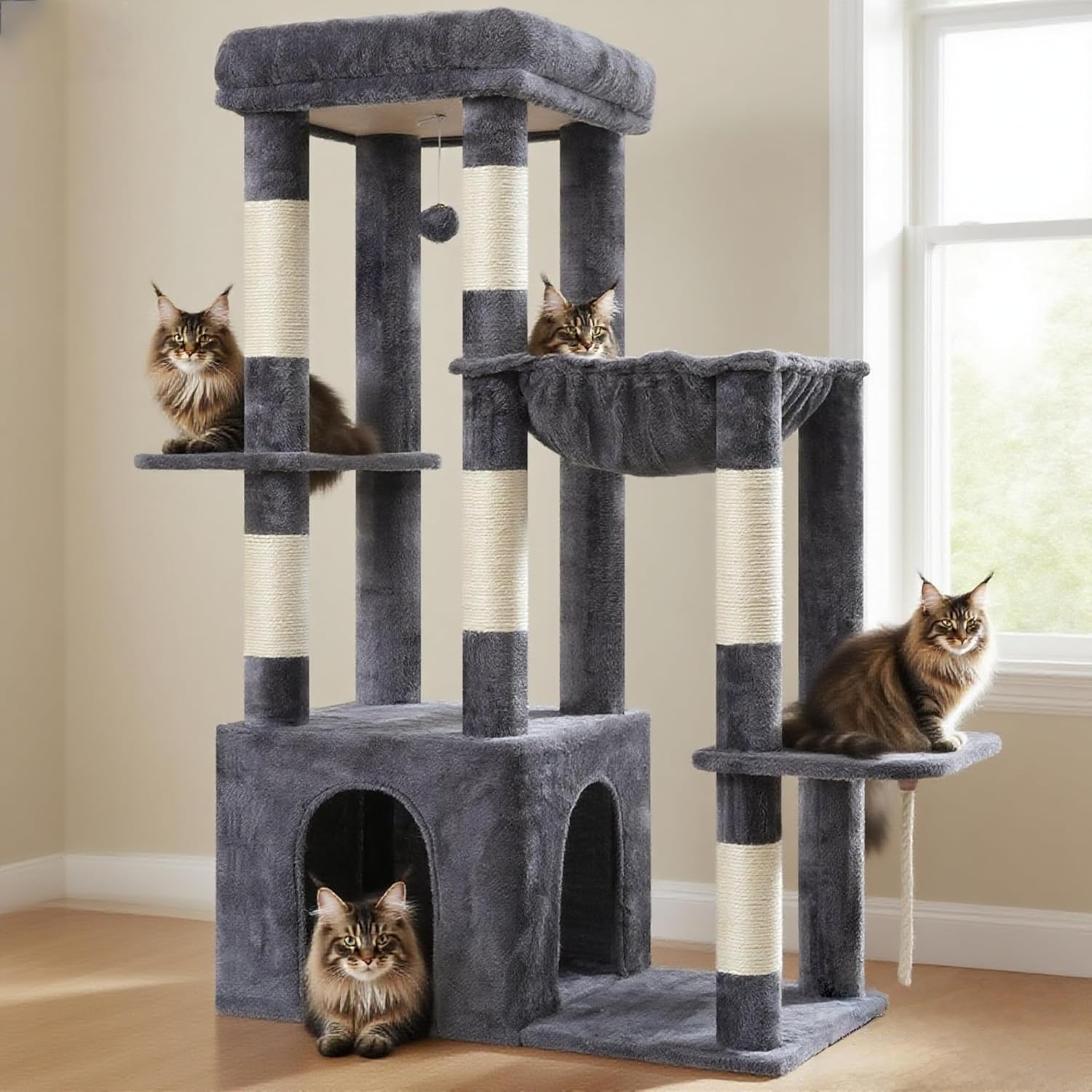 Heybly Heavy Duty Cat Tree for Large Adult Cats with Hammock