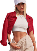 Grabsa Womens Cropped Denim Jean Jacket with Pockets - Stylish Casual