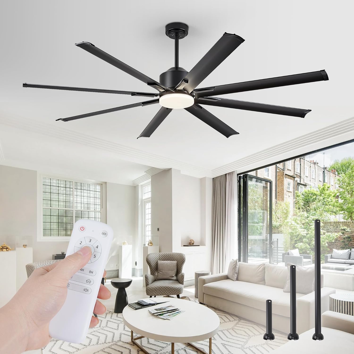 72 inch Aluminium Blade Ceiling Fan with Lights and Remote Control