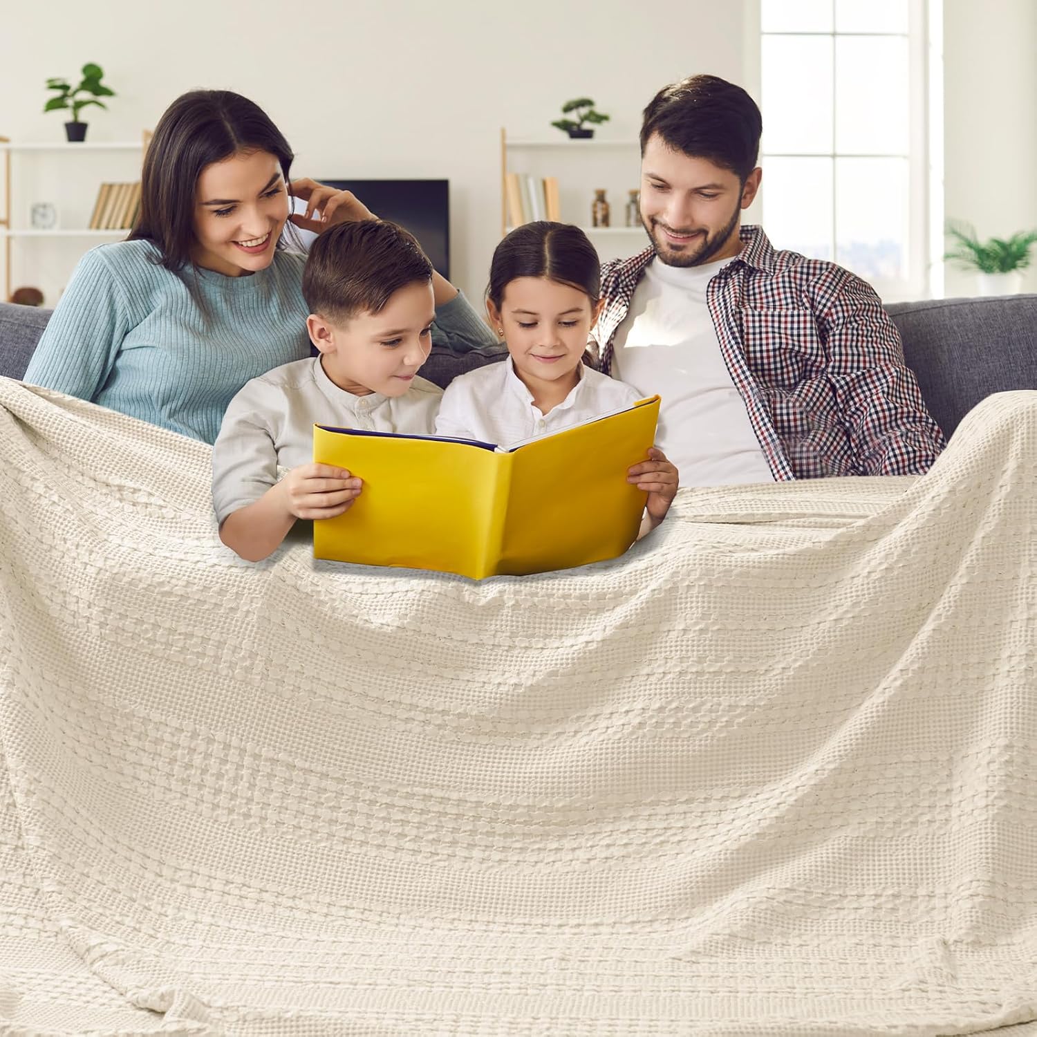 PHF 100% Cotton Waffle Blanket Oversized King for Luxury Bedding