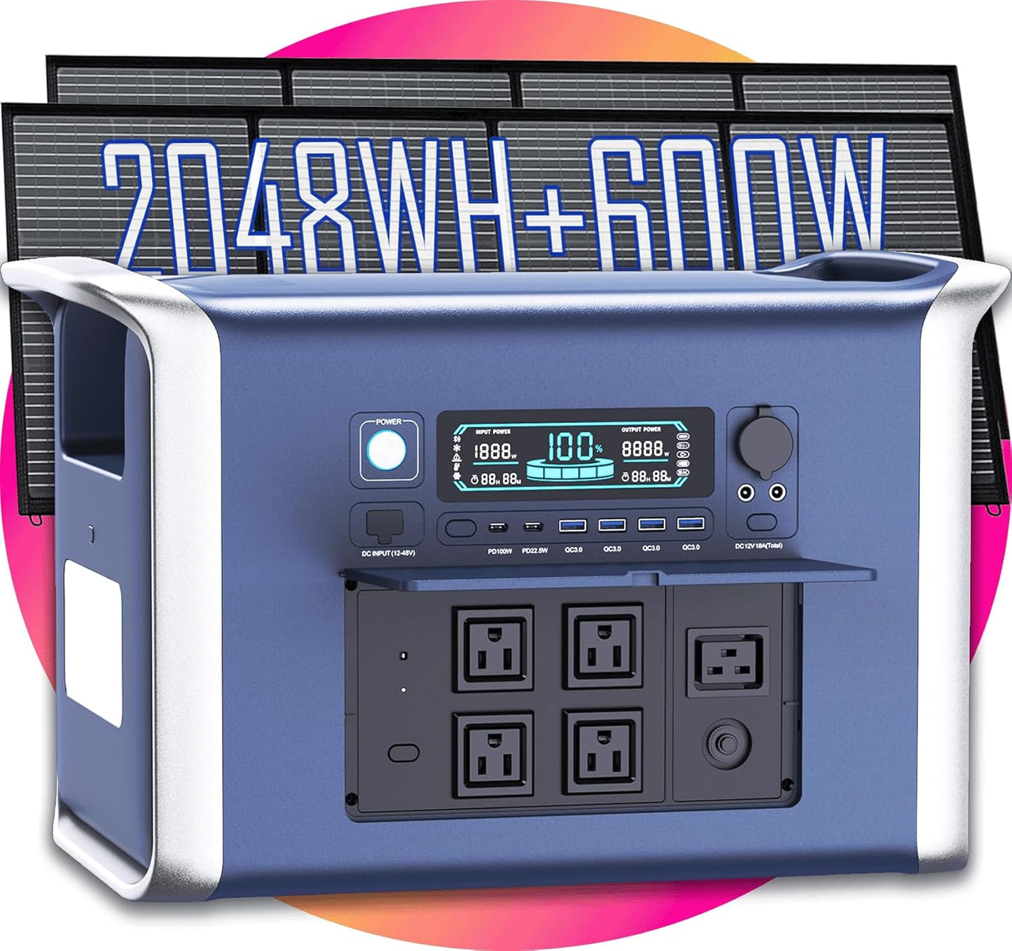 Portable Power Station with Solar Charging Kit - Quick 2-Hour Charge