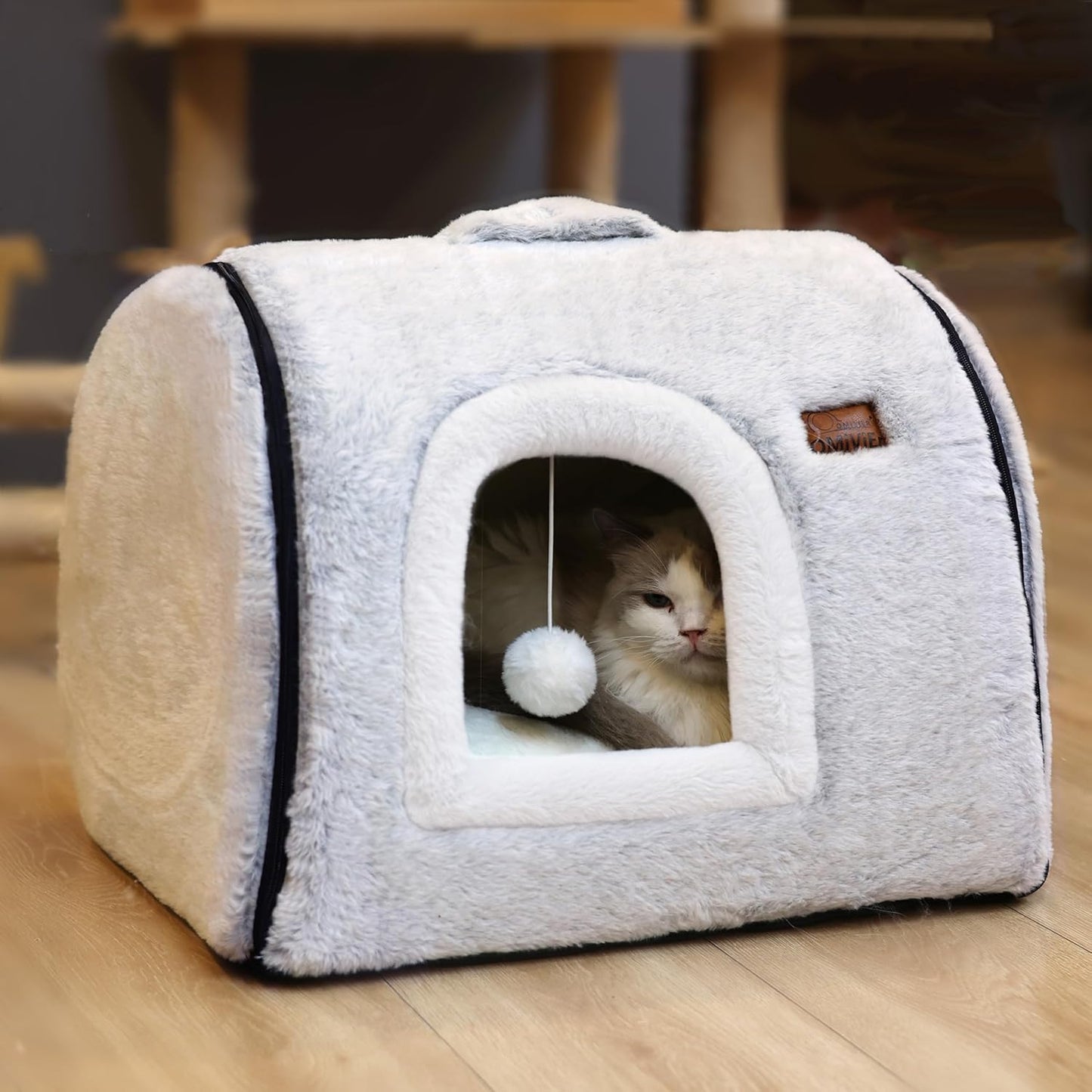 Cozy Cat Cave Bed - Removable Washable Pillow - Grey