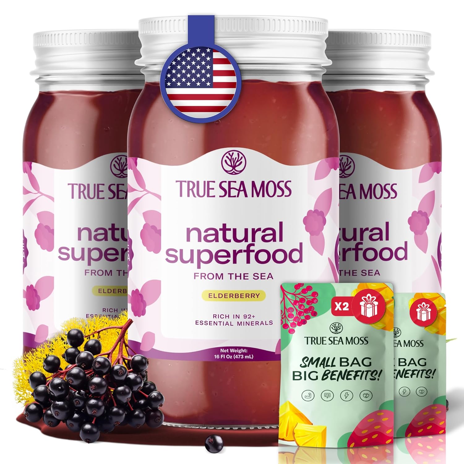 TrueSeaMoss Wildcrafted Irish Sea Moss Gel & Gummies Pack of 3