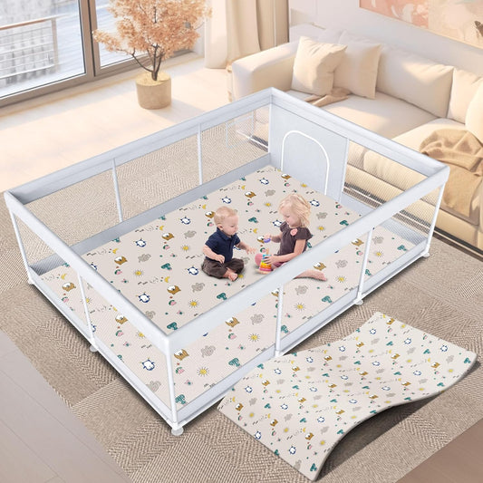 Large Safety Baby Playpen with Zipper Door - Poudee