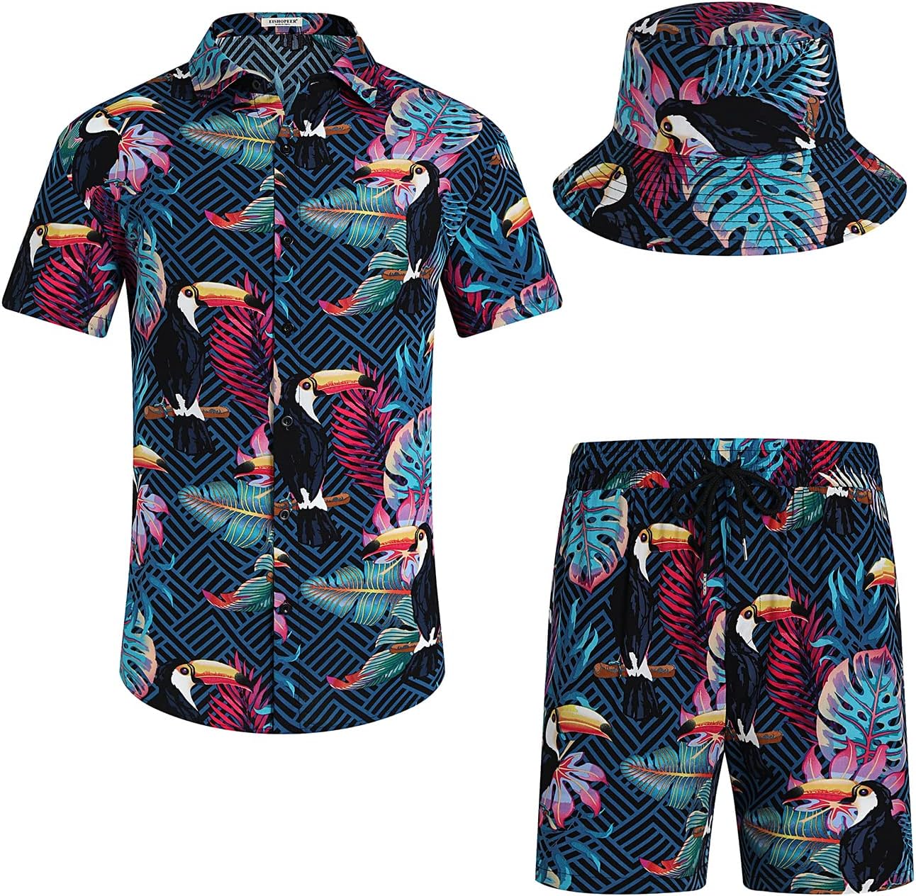 EISHOPEER Men's Flower Hawaiian Sets for Casual Summer Style