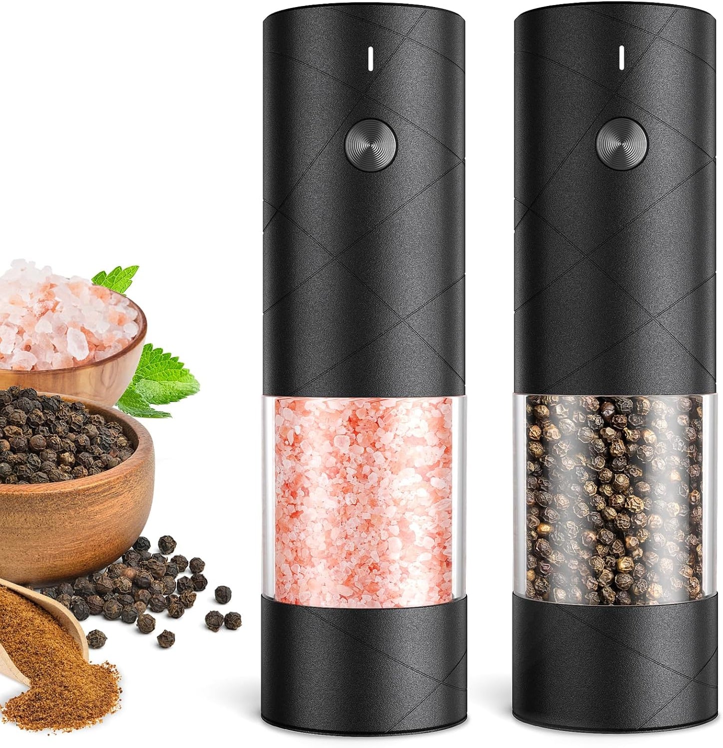 Electric Salt and Pepper Grinder Set with LED Light and Coarseness