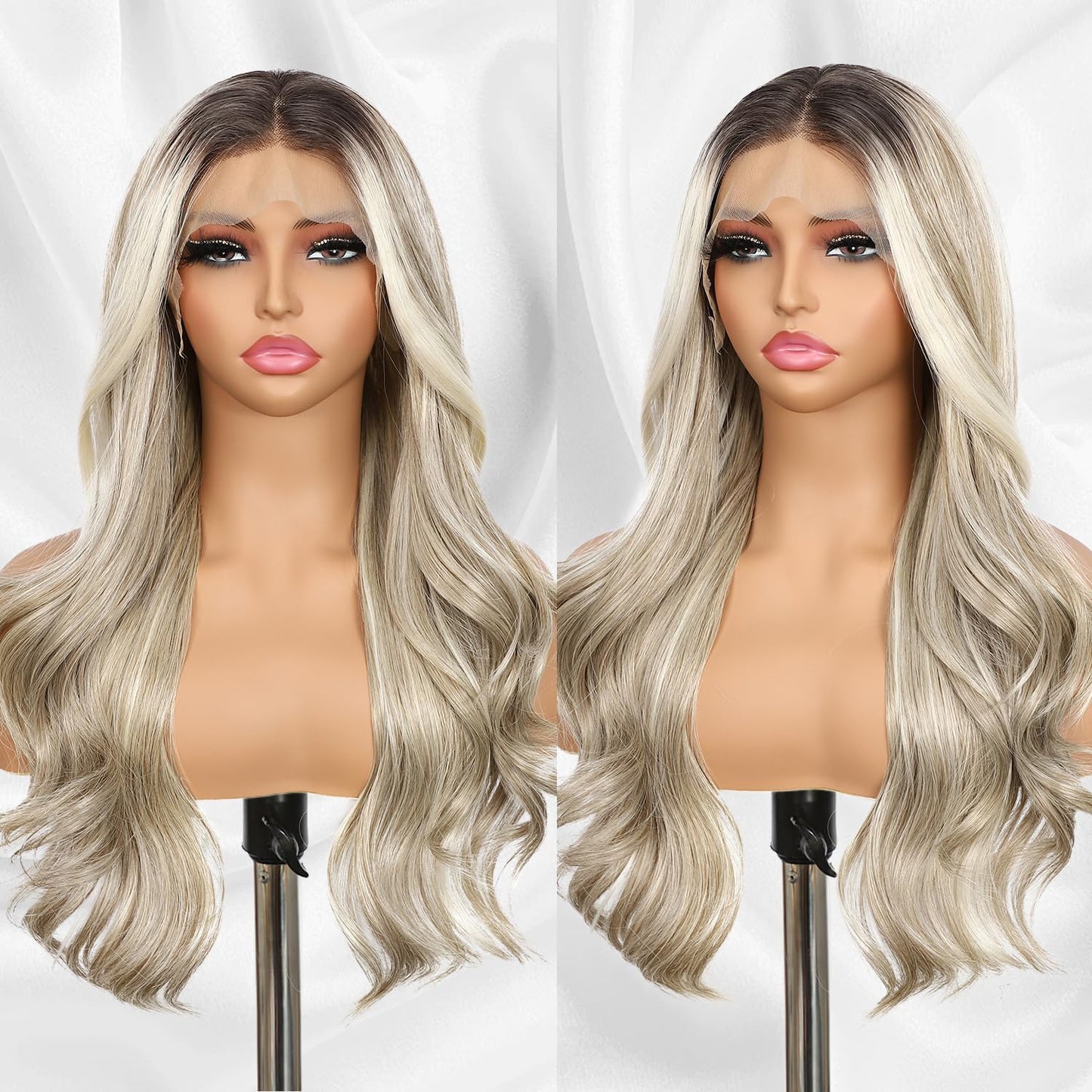 Highlight Ash Blonde Lace Front Wig for Daily Use - 22 Inch