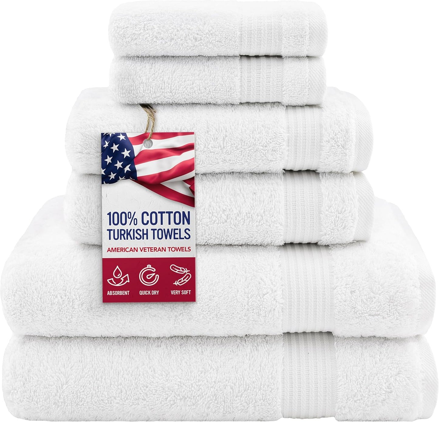100% Cotton Fingertip Towel Set for Bathroom - 6 Piece Set