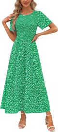 Smocked Floral Maxi Dress for Women - Comfortable Flowy Wedding Guest