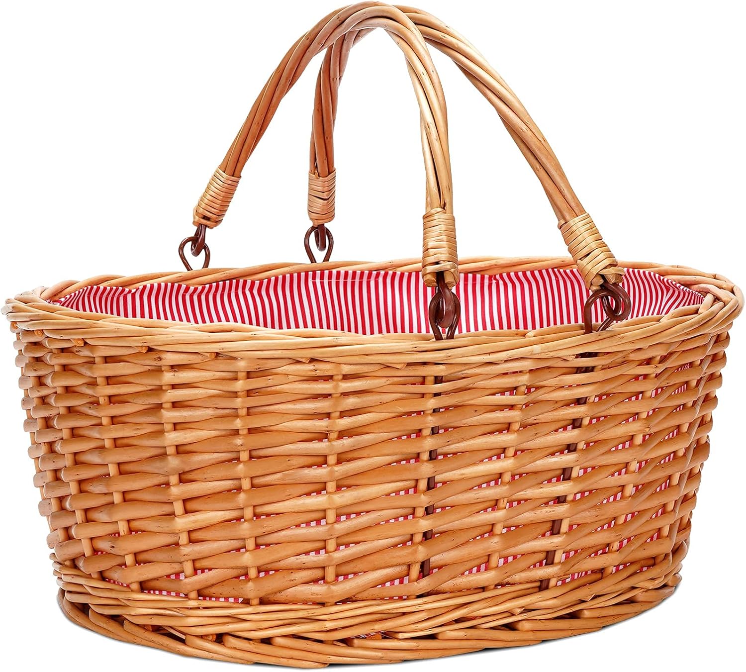 Wicker Picnic Basket with Double Folding Handles for Storage