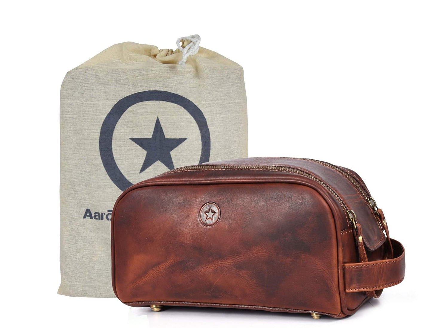 10 Premium Leather Toiletry Travel Pouch with Waterproof Lining