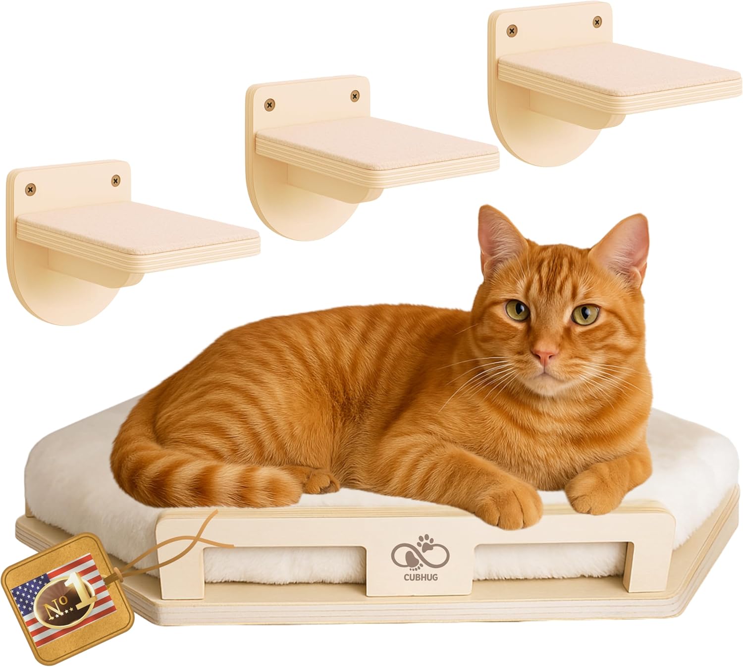Cat Wall Shelves for Large Cats with Solid Wood Corner Bed