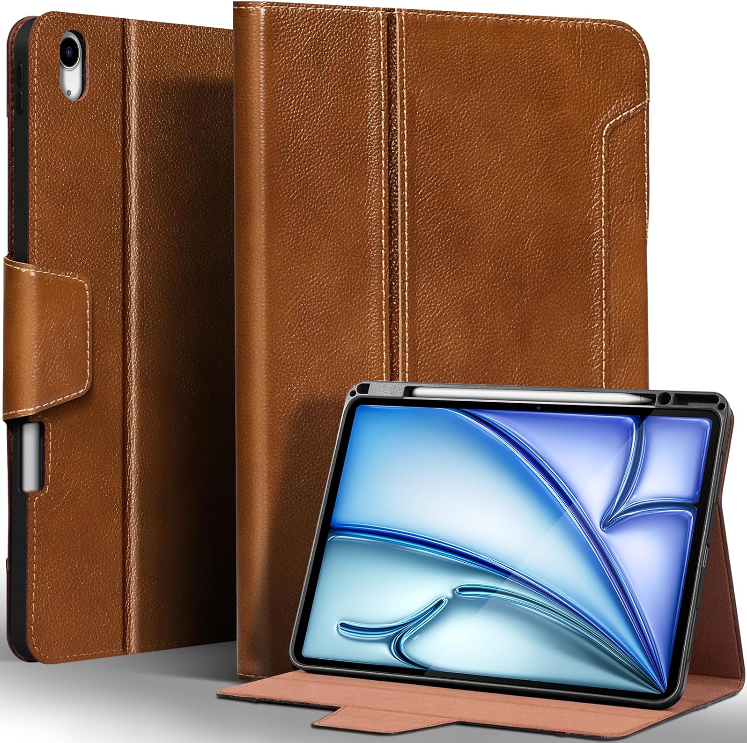 Genuine Leather Case for iPad Air 13 Inch M3/M2 2024 - Yellow Brown