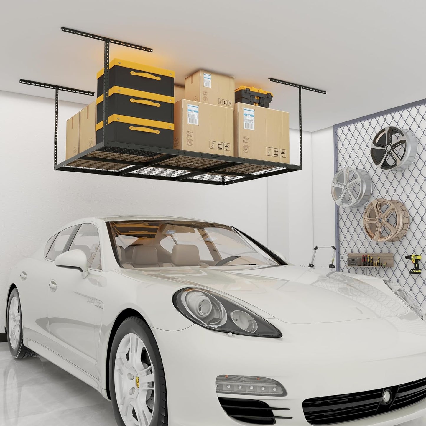 4x6ft Overhead Garage Storage Rack with Heavy Duty Metal Shelf