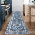 KOZYFLY Hallway Runner 2x12 ft Blue Boho Vintage Runner - Long Durable