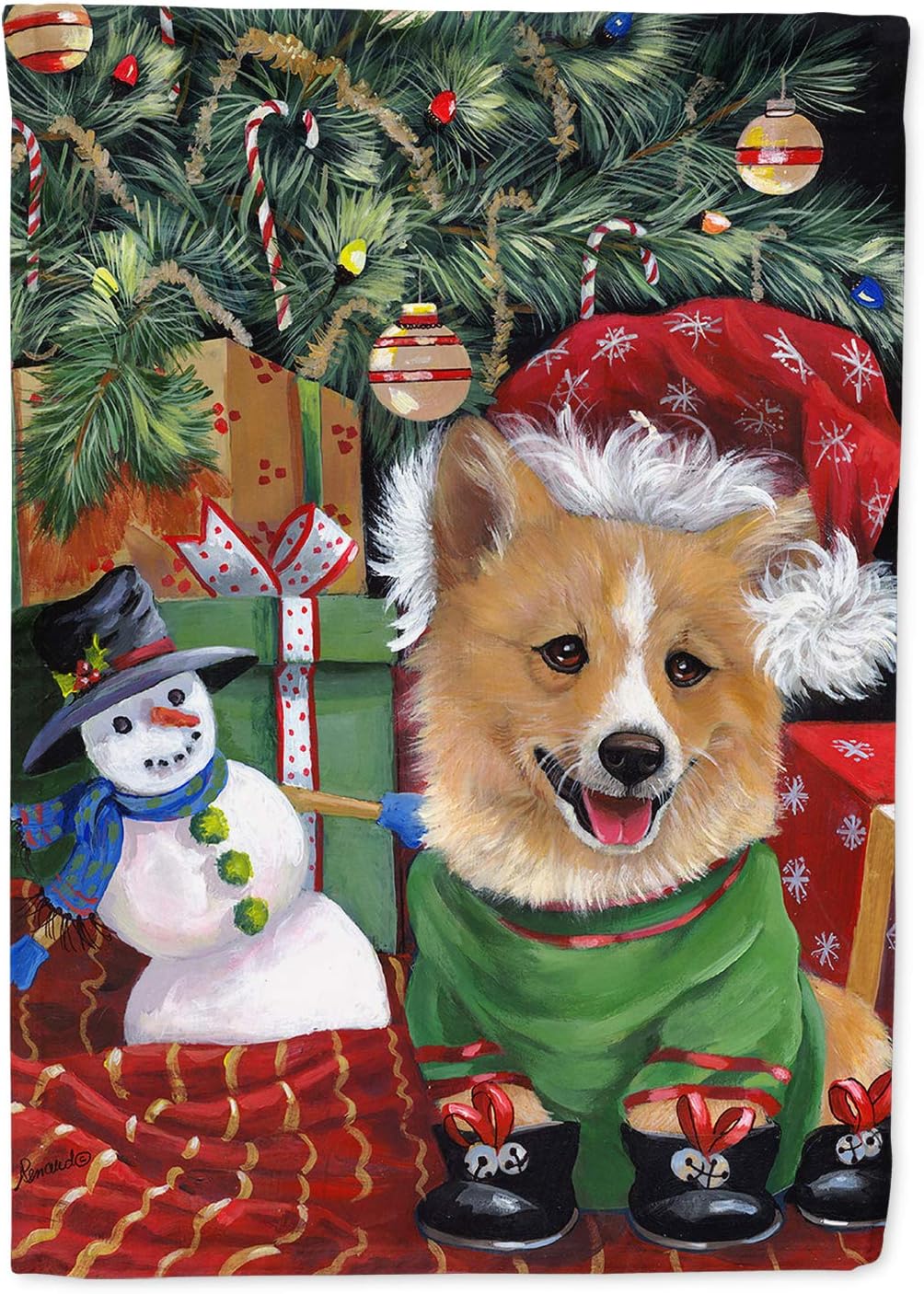 Corgi Under My Christmas Tree House Flag for Outdoor Decor