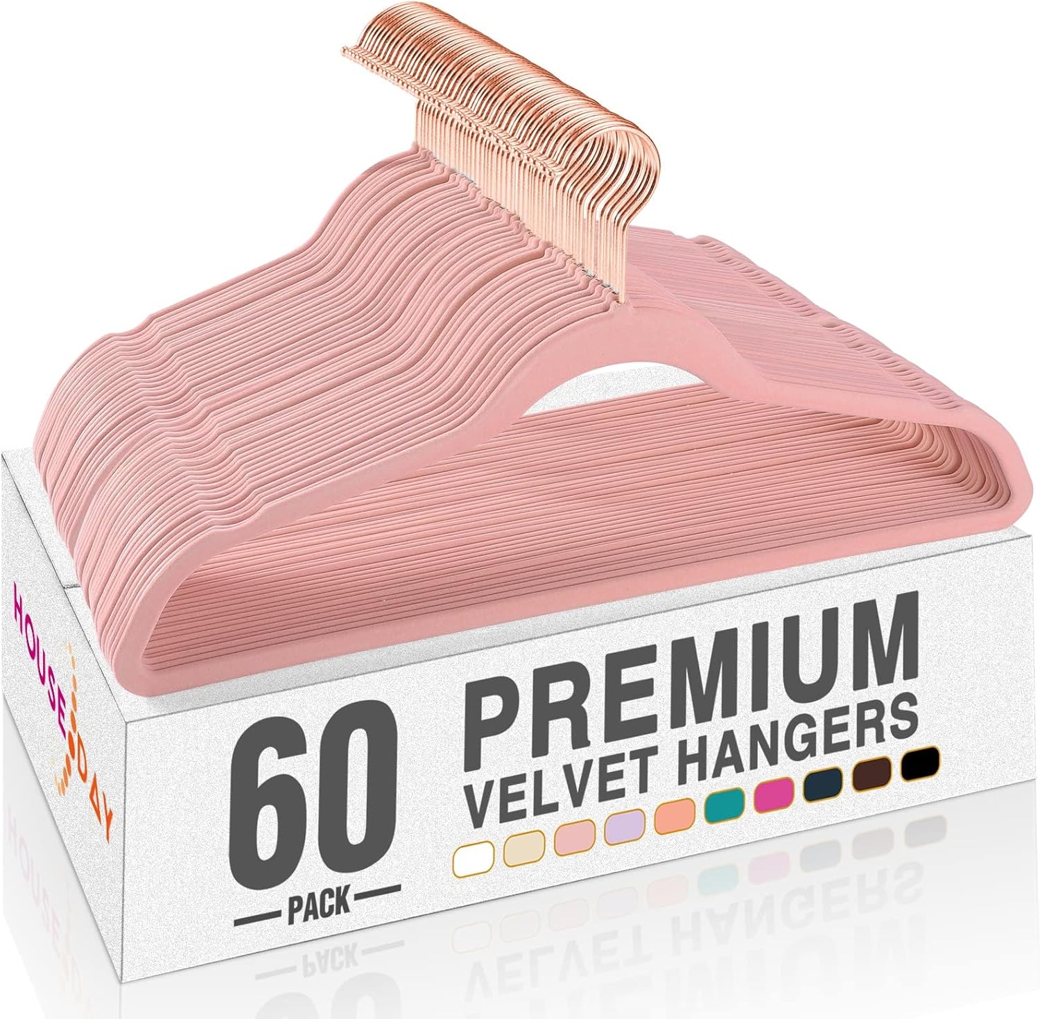 HOUSE DAY Pink Velvet Hangers 60 Pack for Stylish Closet Storage