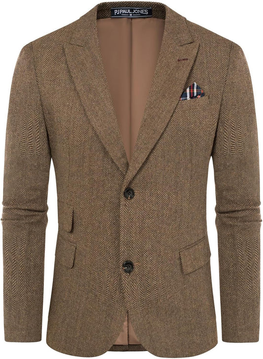 Men's Tweed Blazer Wool Herringbone Sport Coat for Vintage Style